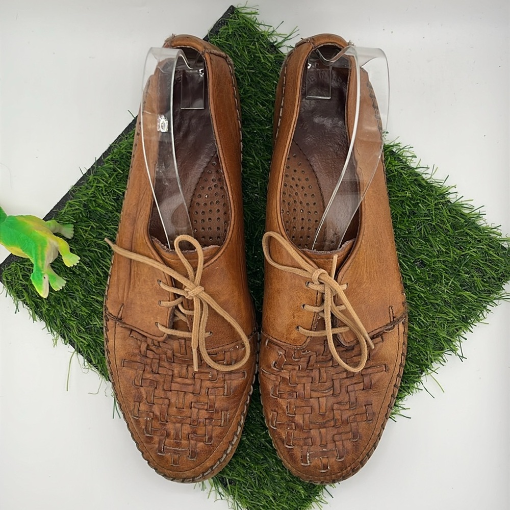 Vintage Dexter Basket Weave Toe Tan Lace-Up Leather Loafers | USA | 9M